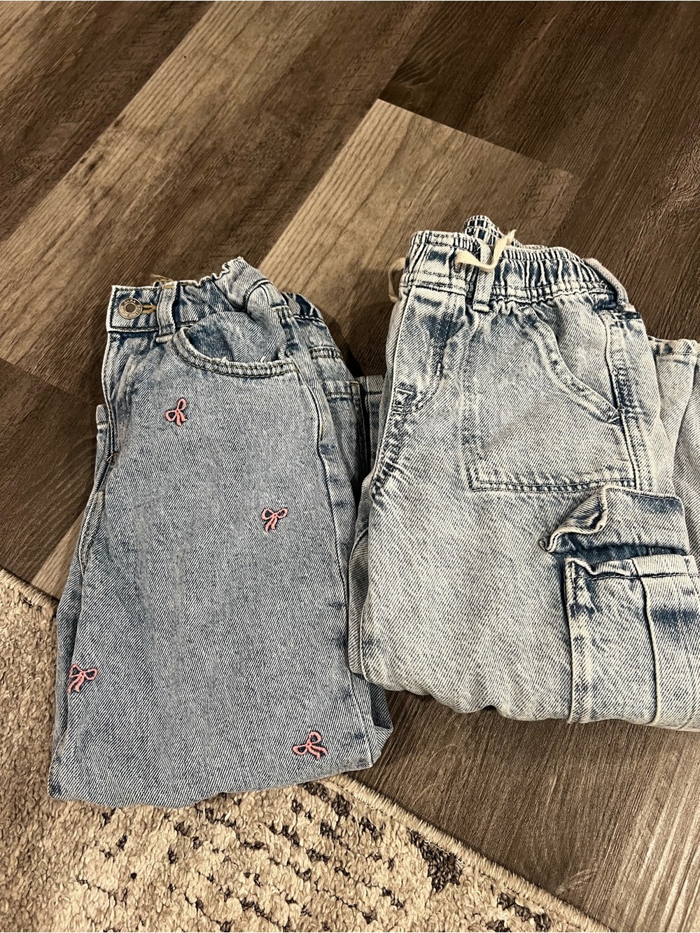 Zara Light Blue Kids Denim Jeans with Pink Bow Embroidery